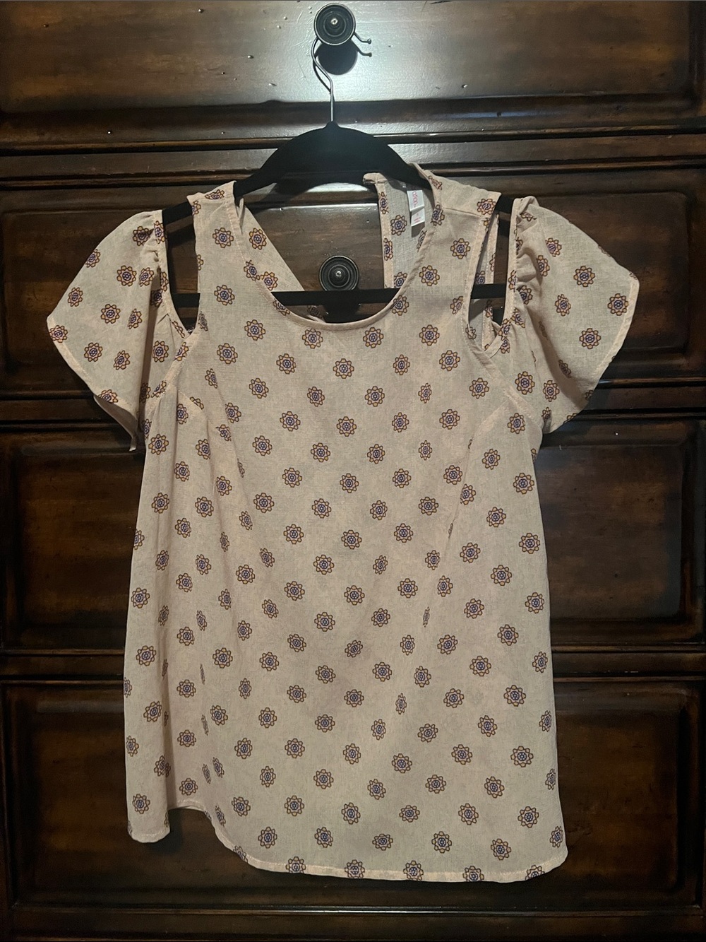 Xhilaration Cream Floral Cold-Shoulder Blouse